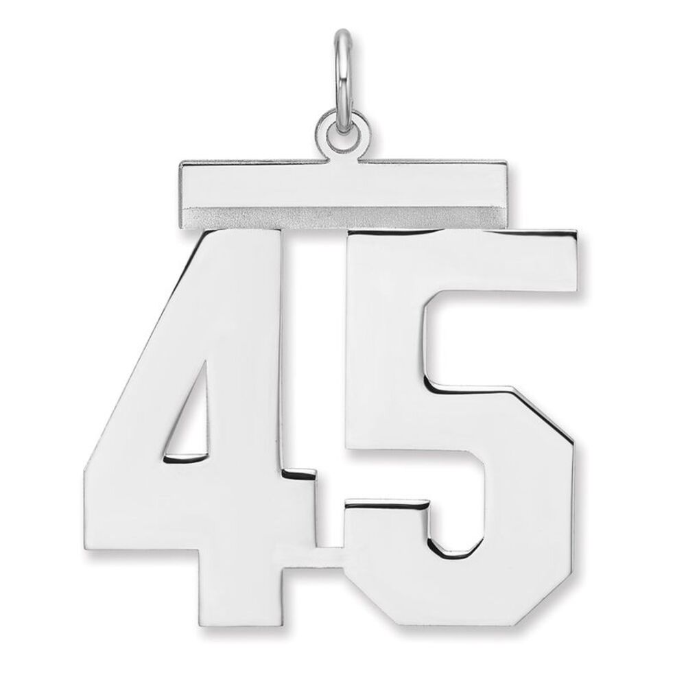 Sterling Silver, Athletic Collection, XL Polished Number 45 Pendant